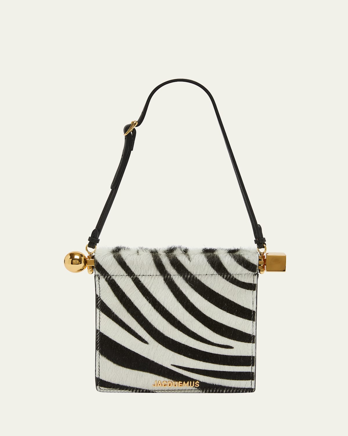 JACQUEMUS LE PORTE ROND ZEBRA CALF HAIR SHOULDER BAG 