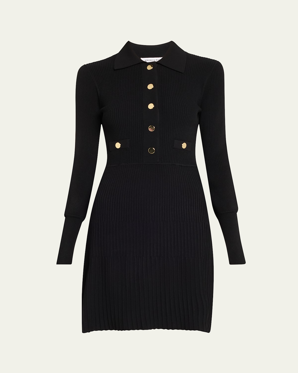 Veronica Beard Lauper Ribbed Button-front A-line Mini Dress In Black