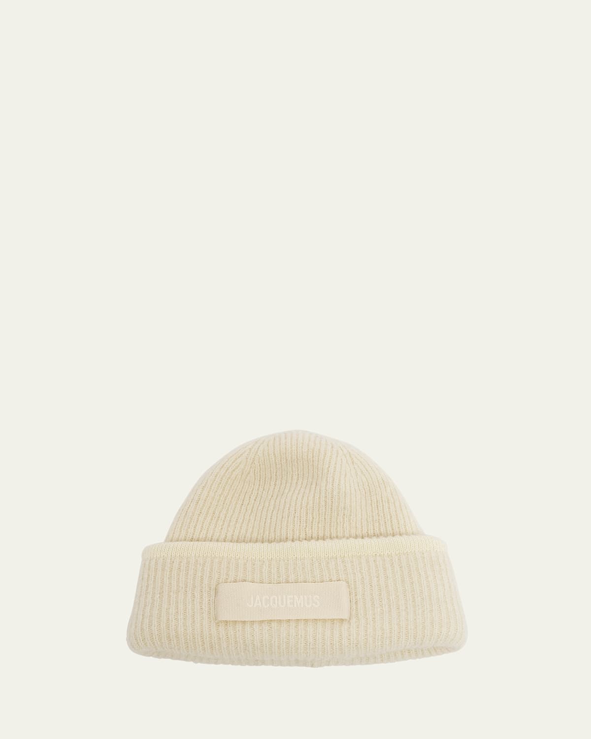 Jacquemus Men's Le Bonnet Ribbed Beanie Hat In Off-white