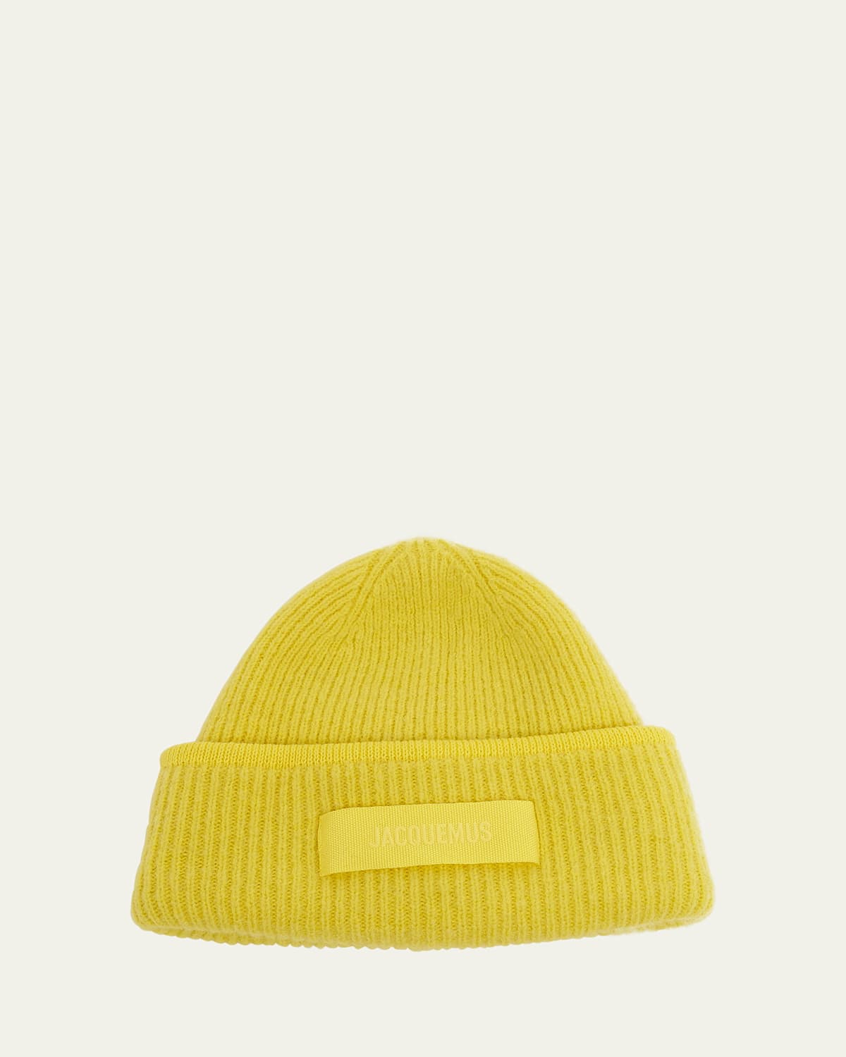 Jacquemus Men's Le Bonnet Ribbed Beanie Hat In Yellow