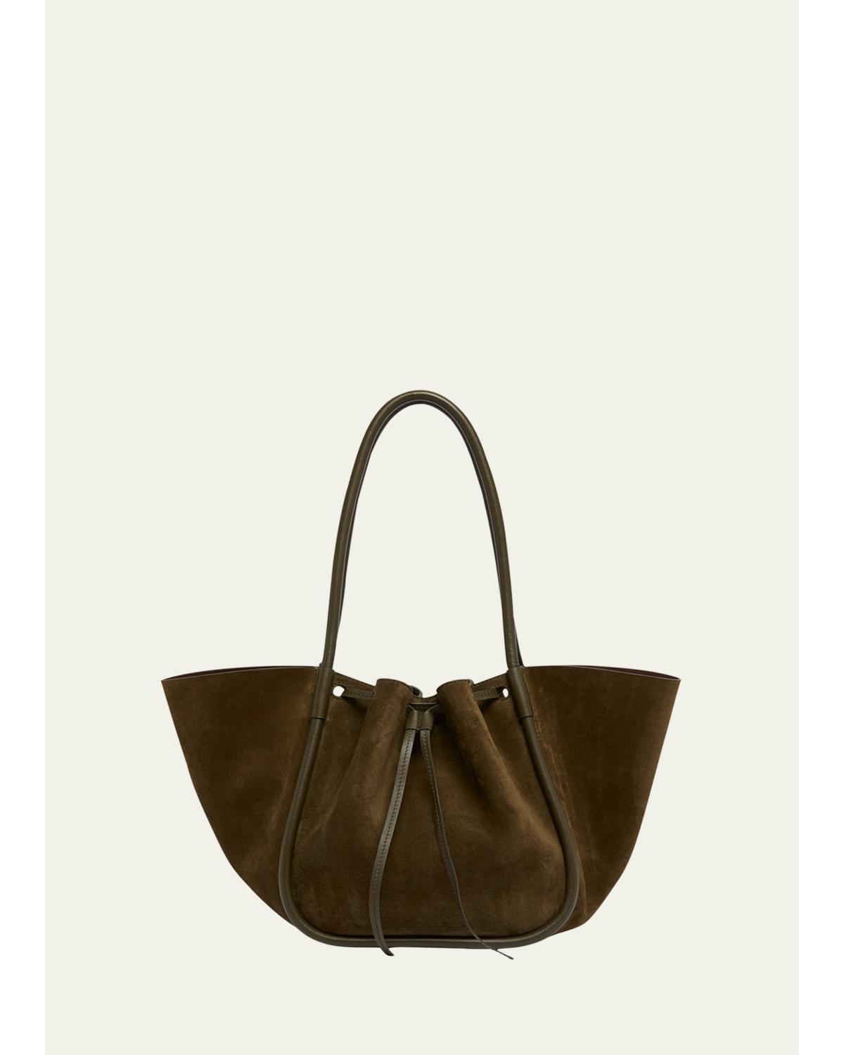 Large Ruched Tote in Soft Suede