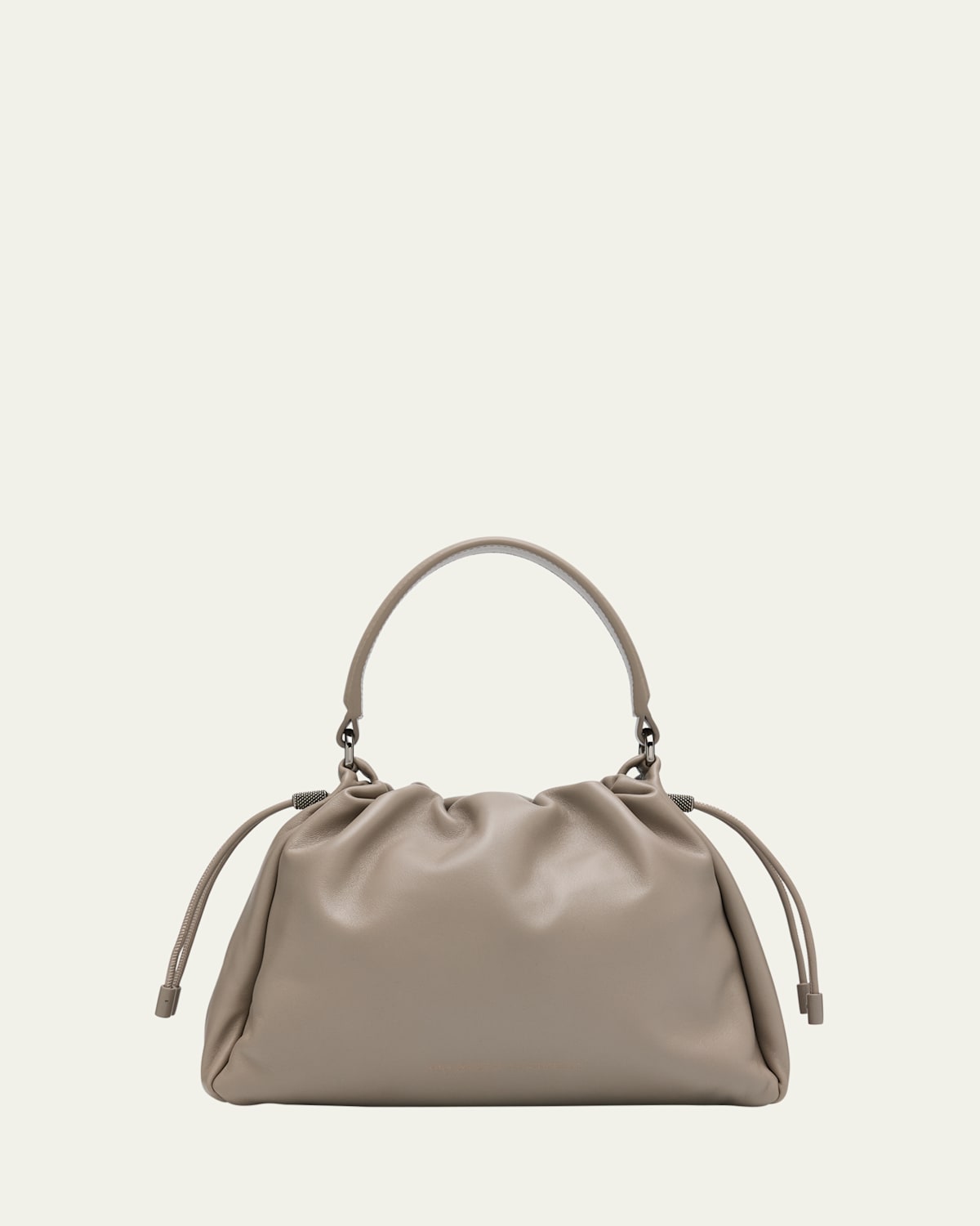 Brunello Cucinelli Mini Drawstring Lambskin Top-handle Bag In Stone