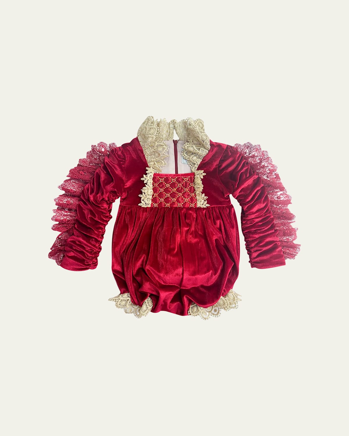 Petite Maison Girl's Victoria Ruffle Trim Romper In Red/gold