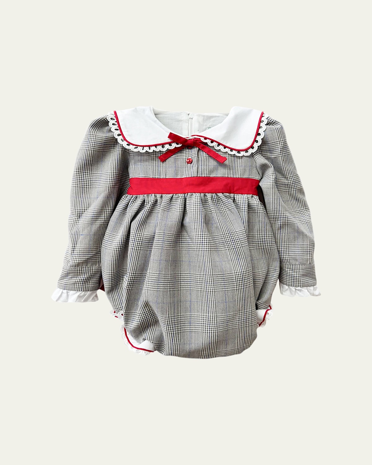 Petite Maison Girl's Georgina Tartan-print Ruffle Trim Romper In Grey/red/white
