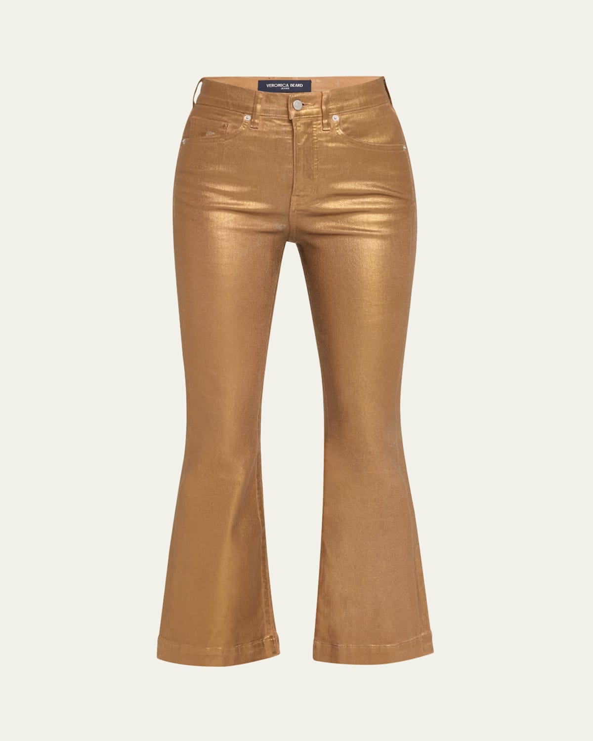 Veronica Beard Carson Metallic Ankle Flare Jeans In Antique Brass