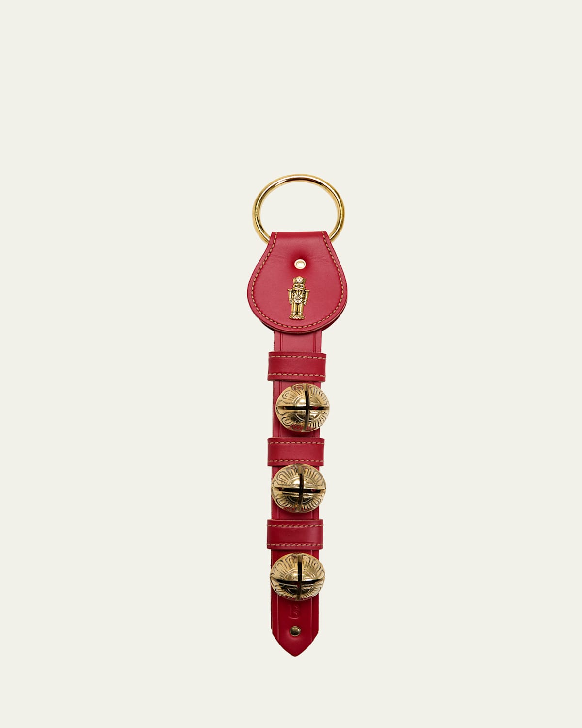 3 Solid Brass Bells Leather Strap with Nutcracker Charm