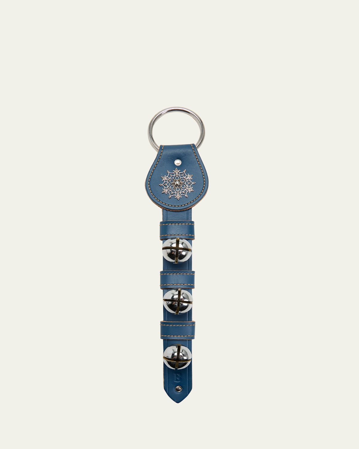 3 Solid Chrome Brass Bells Leather Strap with Snowflake Charm