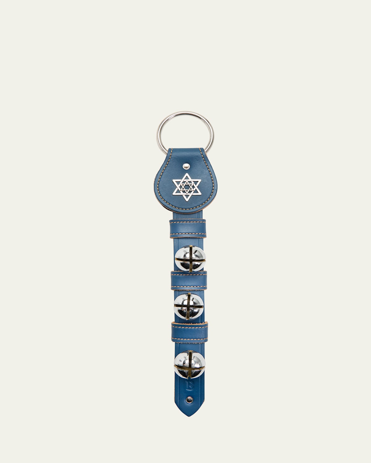 3 Solid Brass Chrome Bells Leather Strap with Star of David Charm