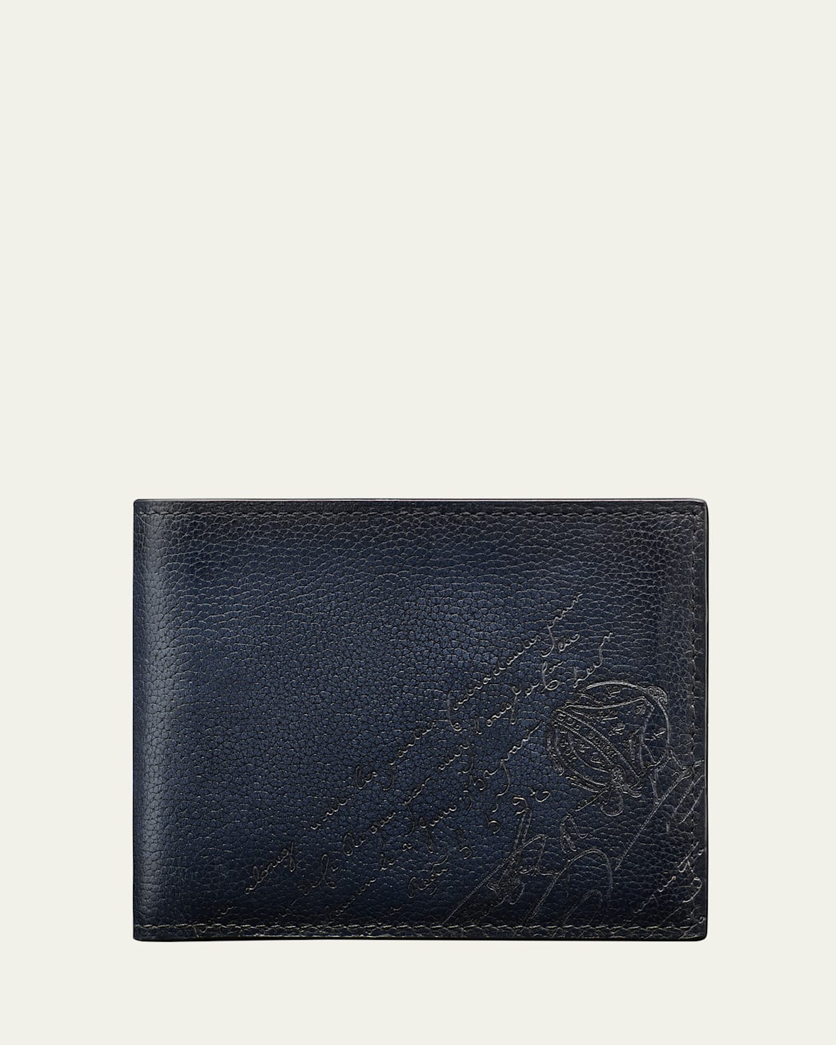 Shop Berluti Men's Makore Scritto Leather Bifold Wallet In Indigo Denim