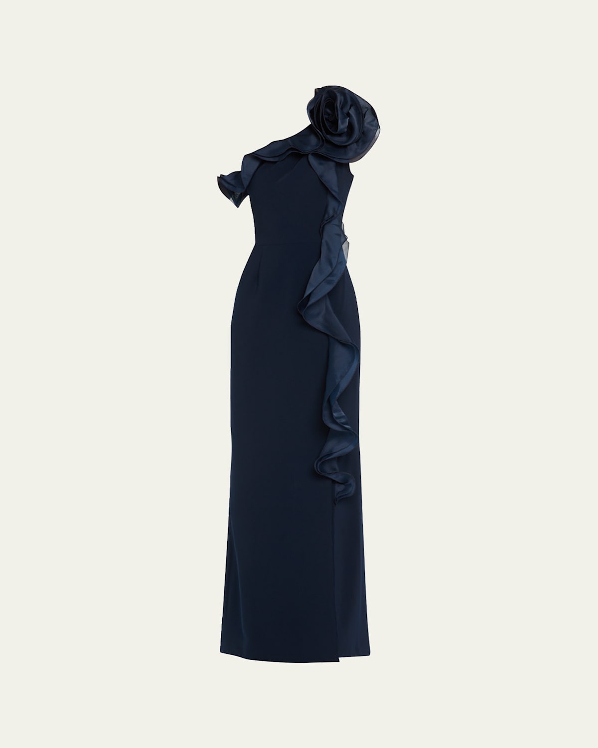 One-Shoulder Ruffle Column Gown