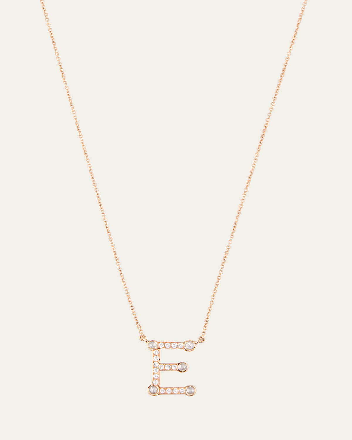 18K Rose Gold Alphabet E Charm Necklace with Diamonds