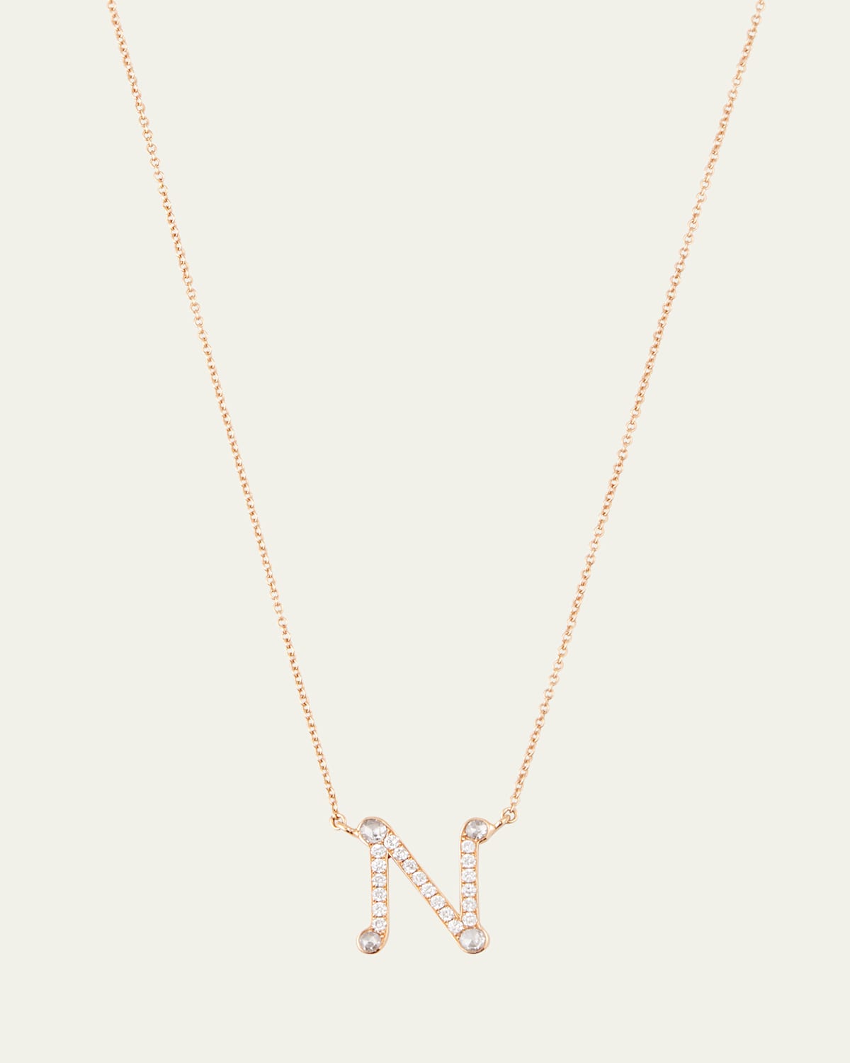 18K Rose Gold Alphabet N Charm Necklace with Diamonds