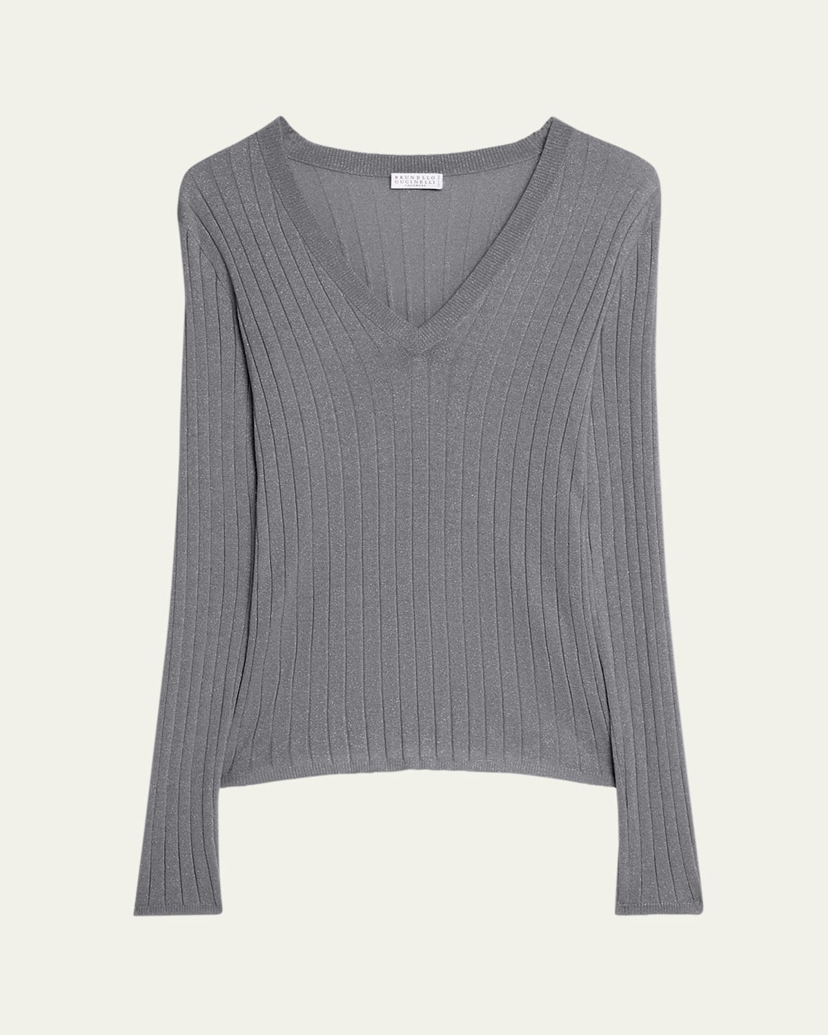 Brunello Cucinelli Cashmere-blend Lurex Ribbed Knit Top In Grigio