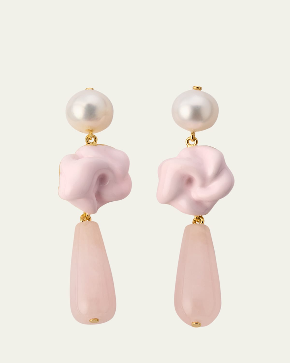 The Depths of Time Gold Vermeil Earrings with Rose Quartz and Freshwater Pearls