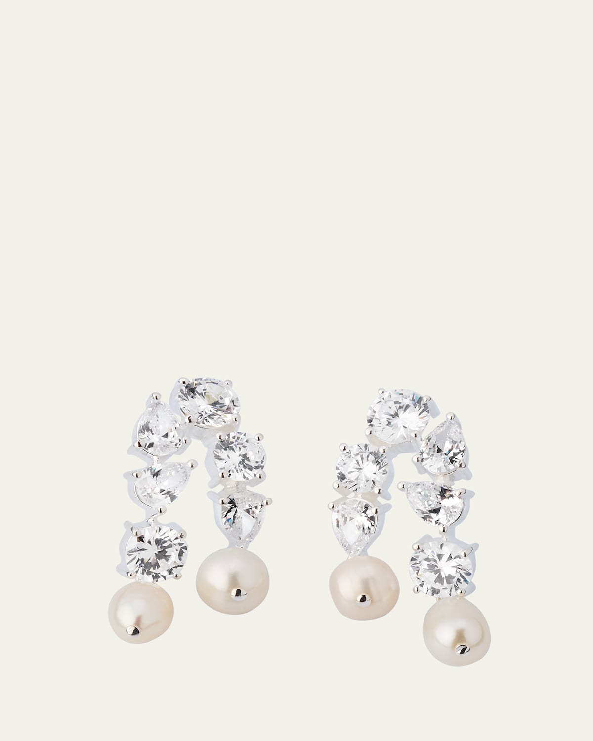 Trickles Rhodium-Plated Sterling Silver Earrings with Cubic Zirconia and Pearls