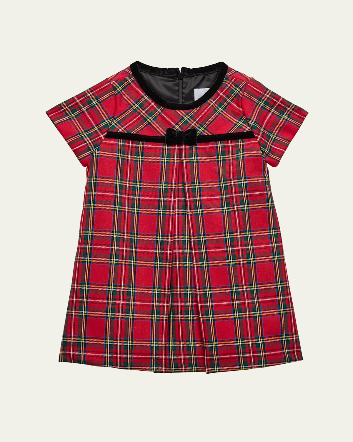 Girl's Tartan Plaid Dress W/ Velvet Button, Size 2-3