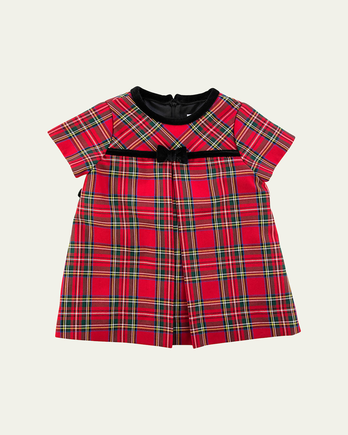 Girl's Tartan Plaid Dress W/ Velvet Button, Size 6M-18M