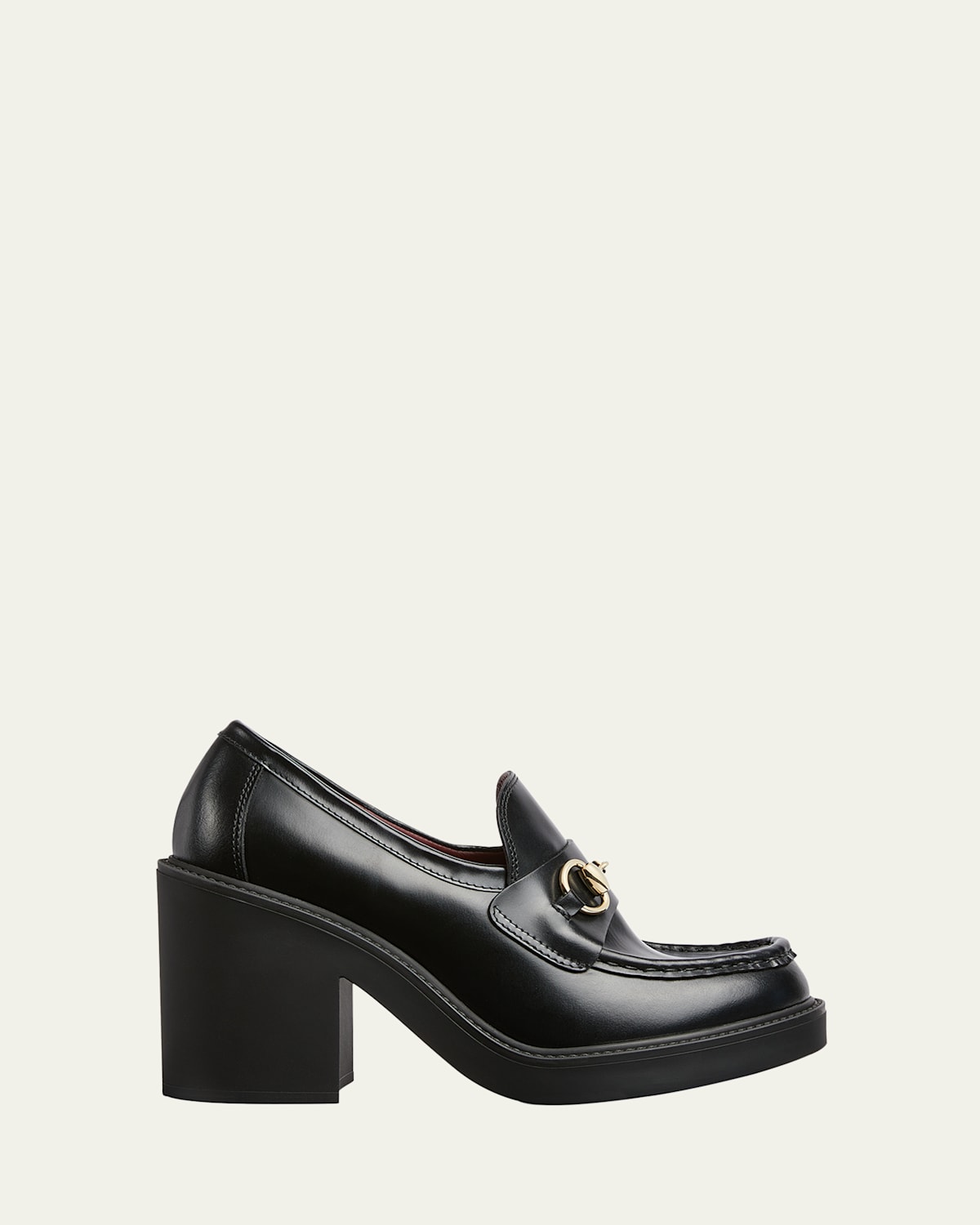 Gucci Leather Horsebit Heeled Loafers