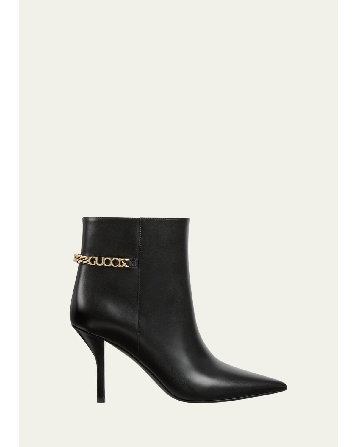Signoria Leather Chain Ankle Booties