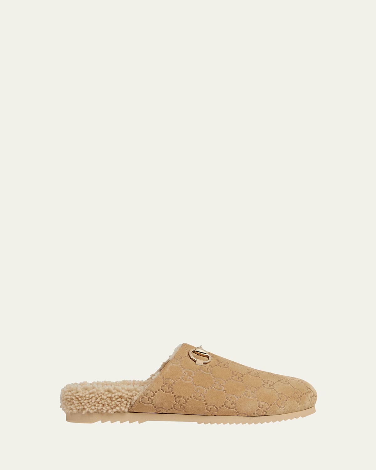 Gucci Horsebit GG Suede Shearling Mules | Thumbnail 4