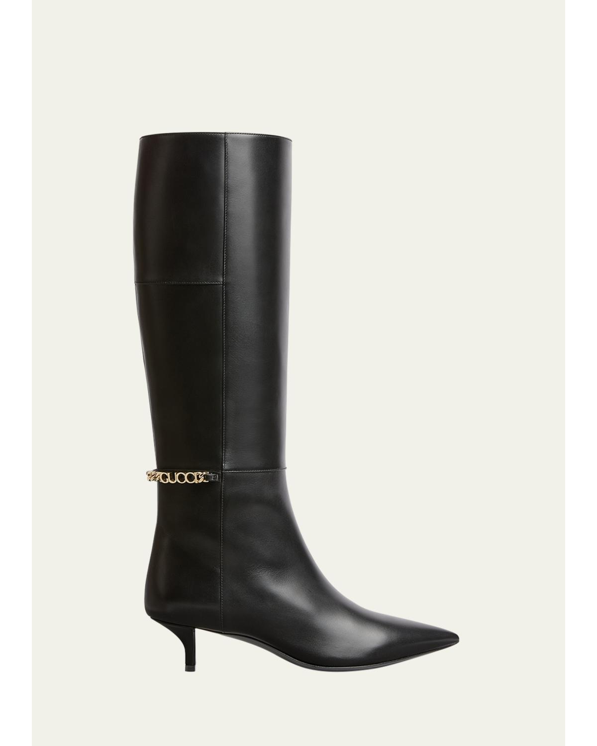 Signoria Leather Logo Chain Tall Boots