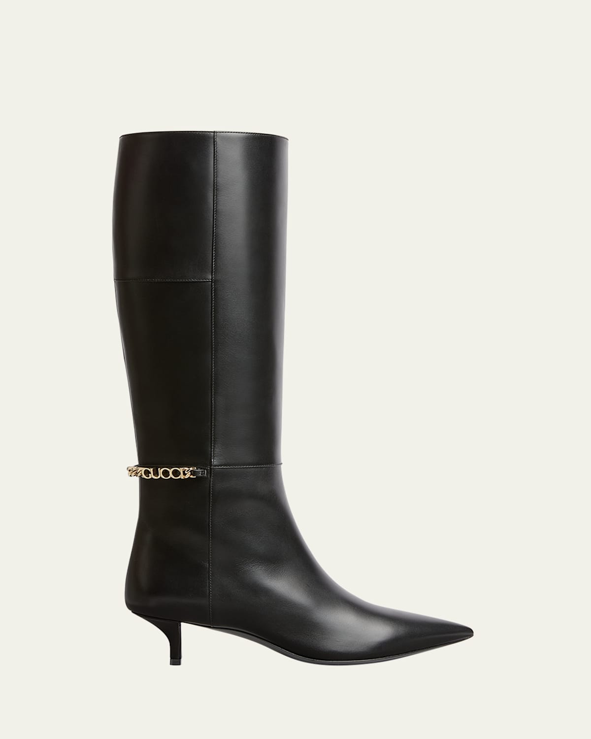 Gucci Signoria Leather Logo Chain Tall Boots