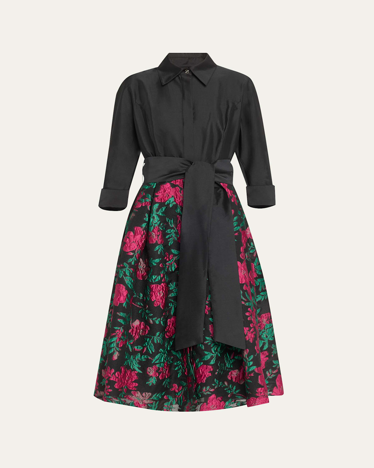 Taffeta Floral Jacquard Midi Shirtdress