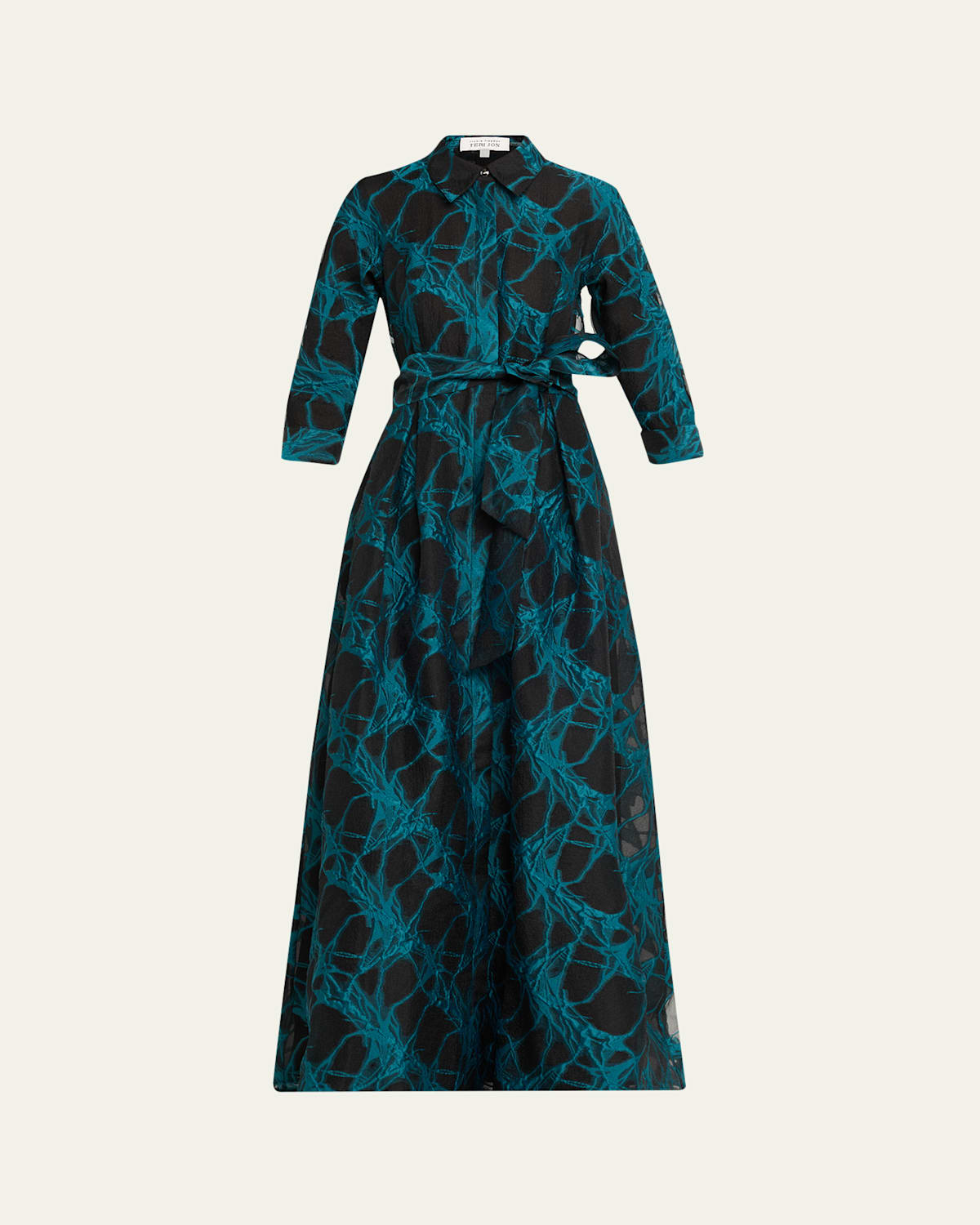 Rickie Freeman For Teri Jon A-line Organza Jacquard Shirt Gown In Black