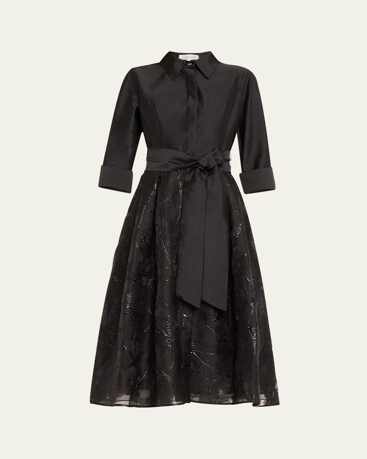 Tie-Waist Jacquard Taffeta Midi Shirtdress