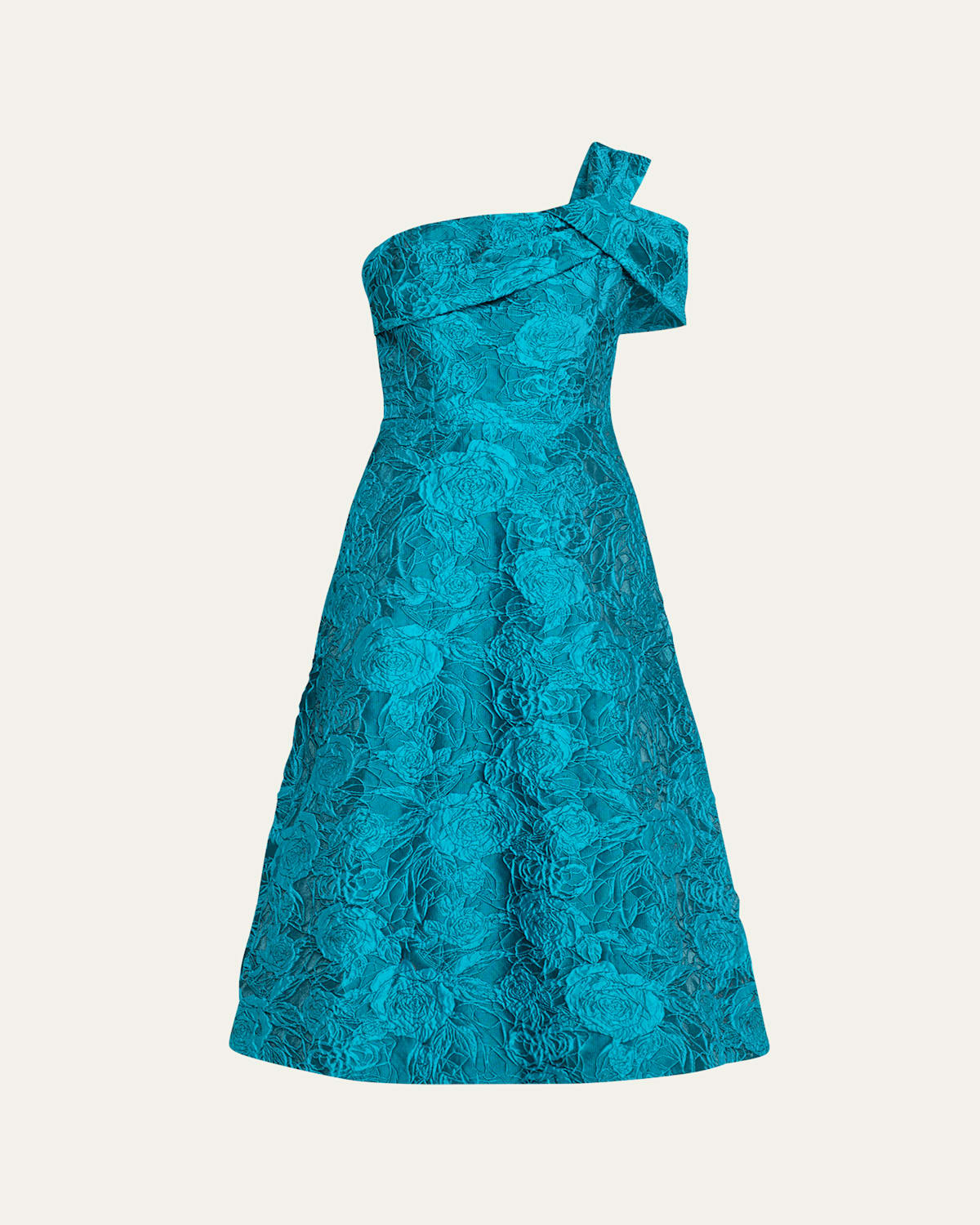 One-Shoulder Floral Jacquard Midi Dress