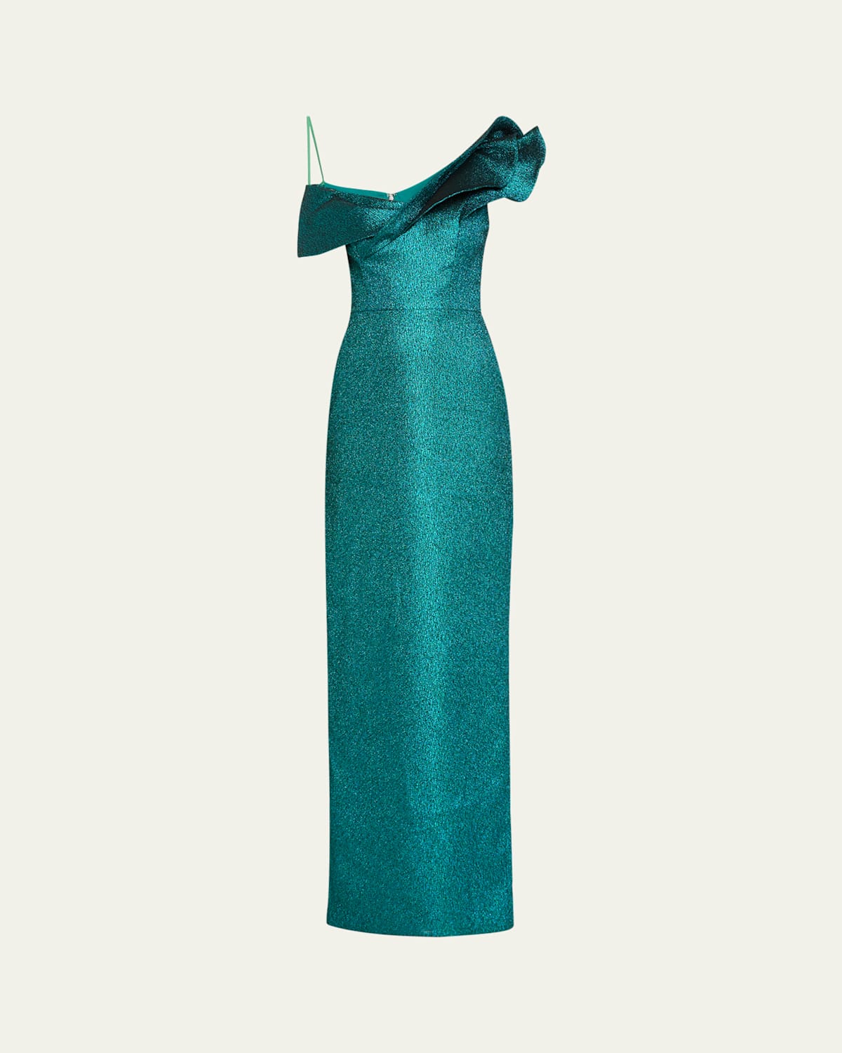 One-Shoulder Shimmer Jacquard Column Gown