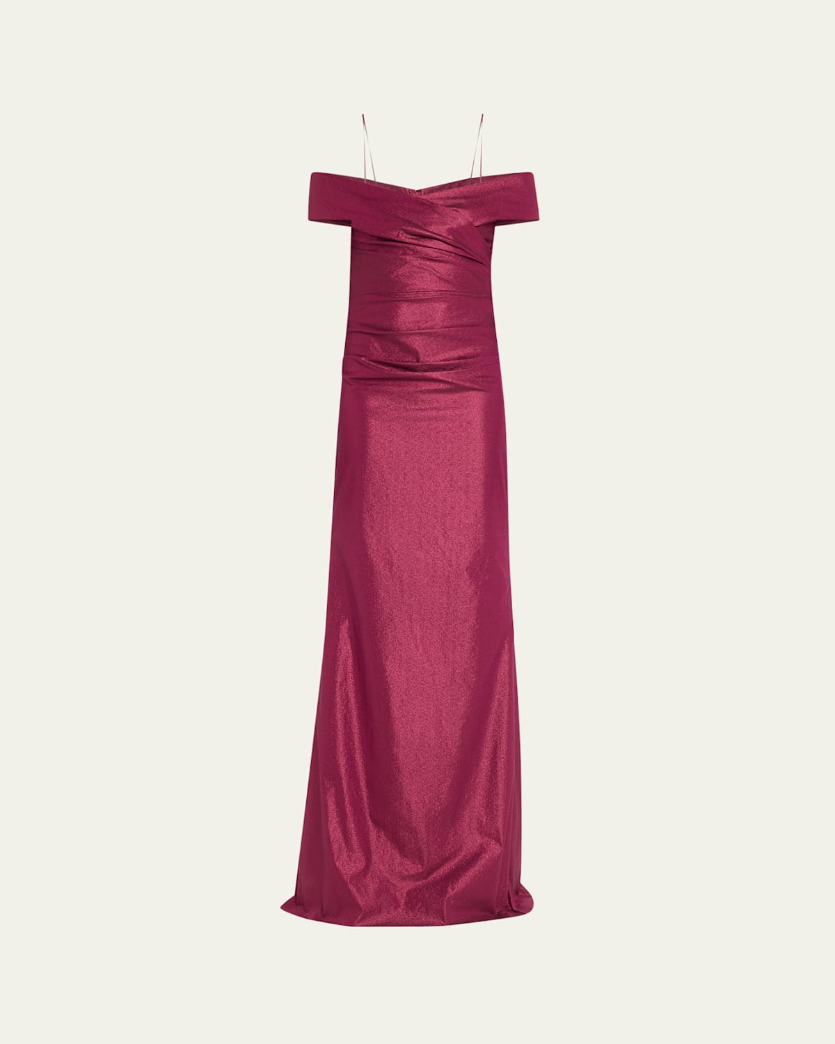 Ruched Off-Shoulder Shimmer Taffeta Gown