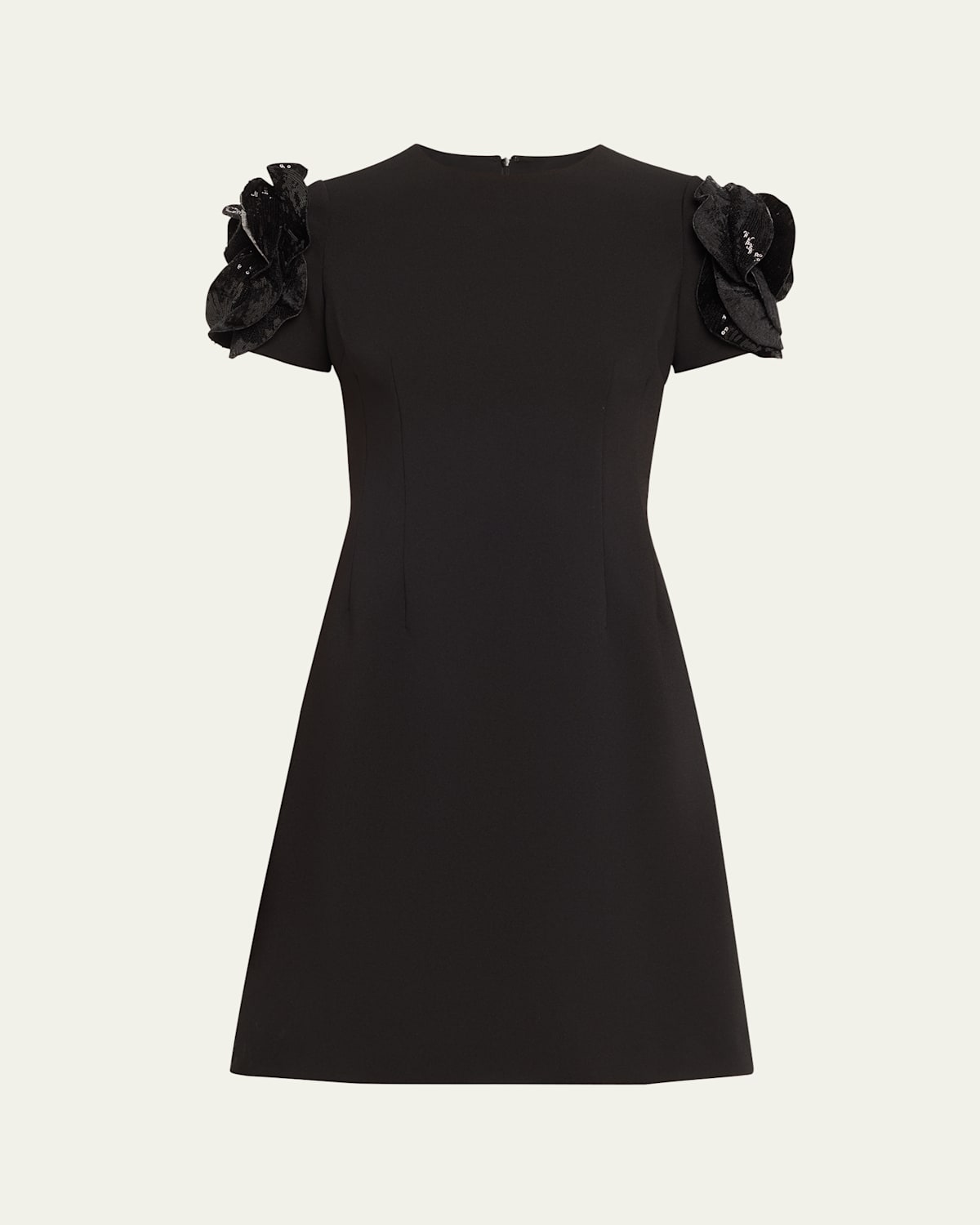 Floral Applique Stretch Crepe Dress