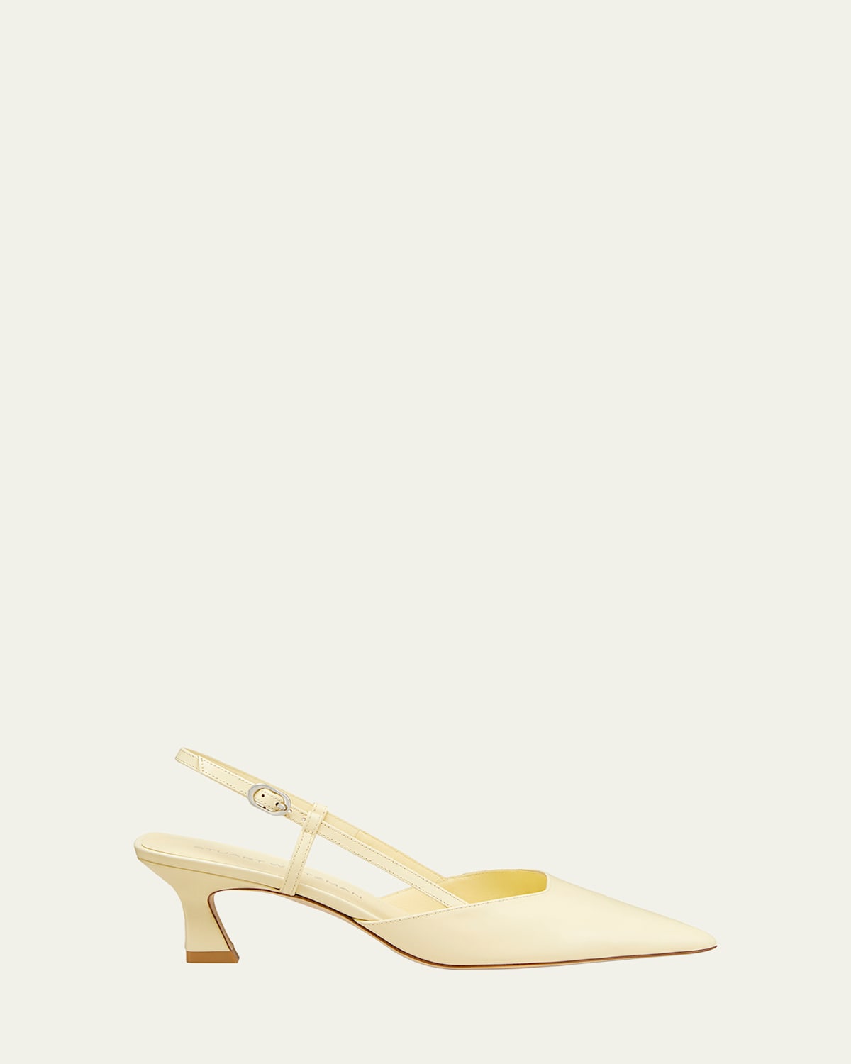 Stuart Weitzman Vinnie Leather Kitten Slingback Pumps In Lemon Chiffon