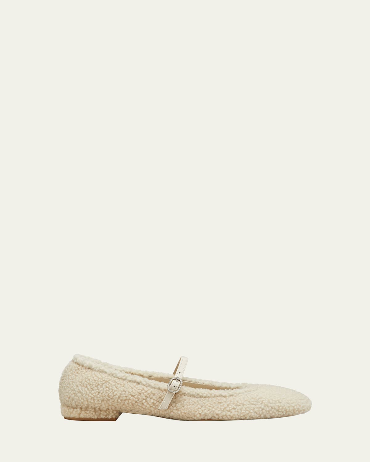 Stuart Weitzman Lennox Shearling Mary Jane Ballerina Flats In Natural/oat