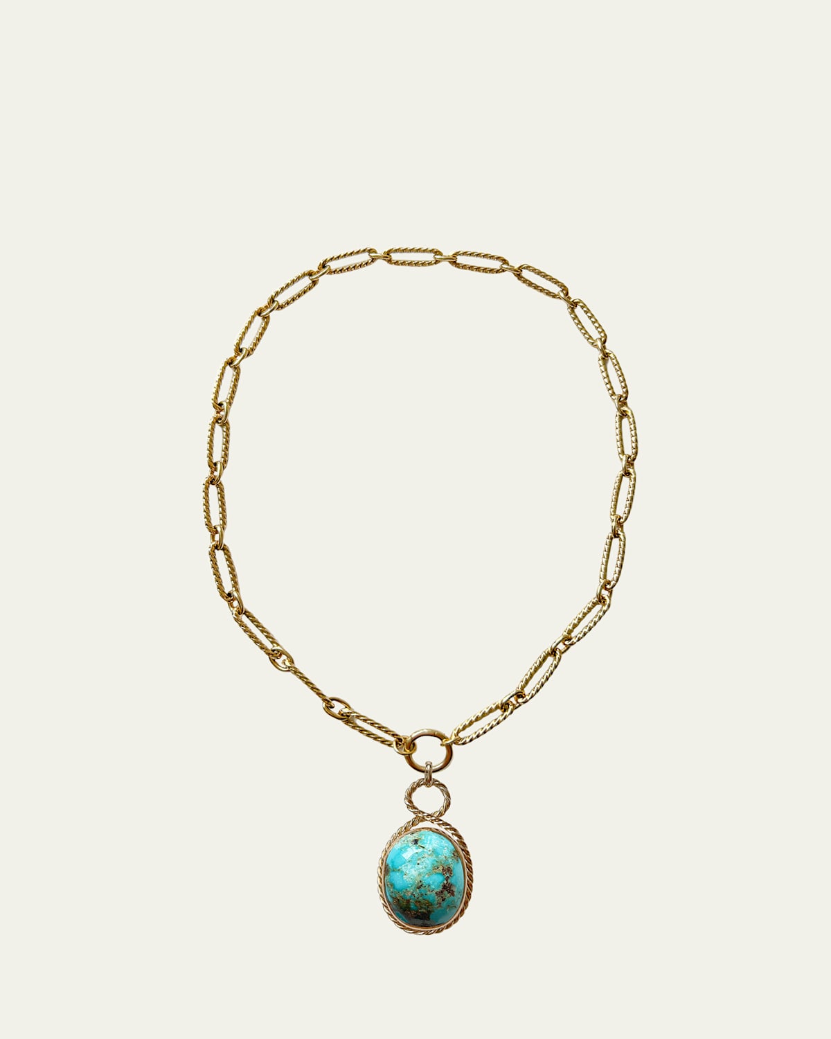 One Of A Kind Turquoise Cabochon Handmade Necklace, 16"L