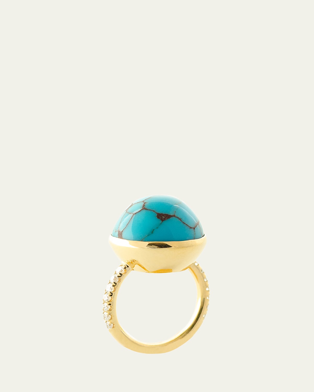 One Of A Kind Turquoise Dome and Diamond Ring, Size 7