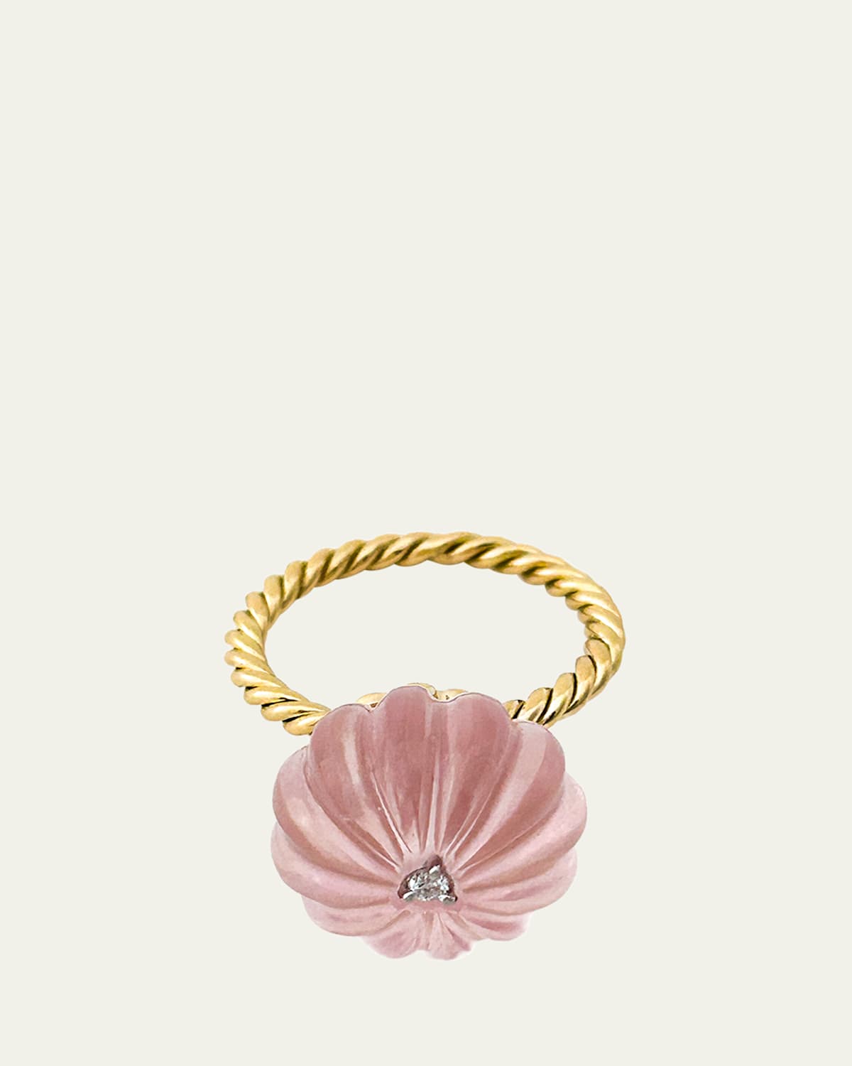 Venus Rose Quartz Diamond Ring, Size 6.25
