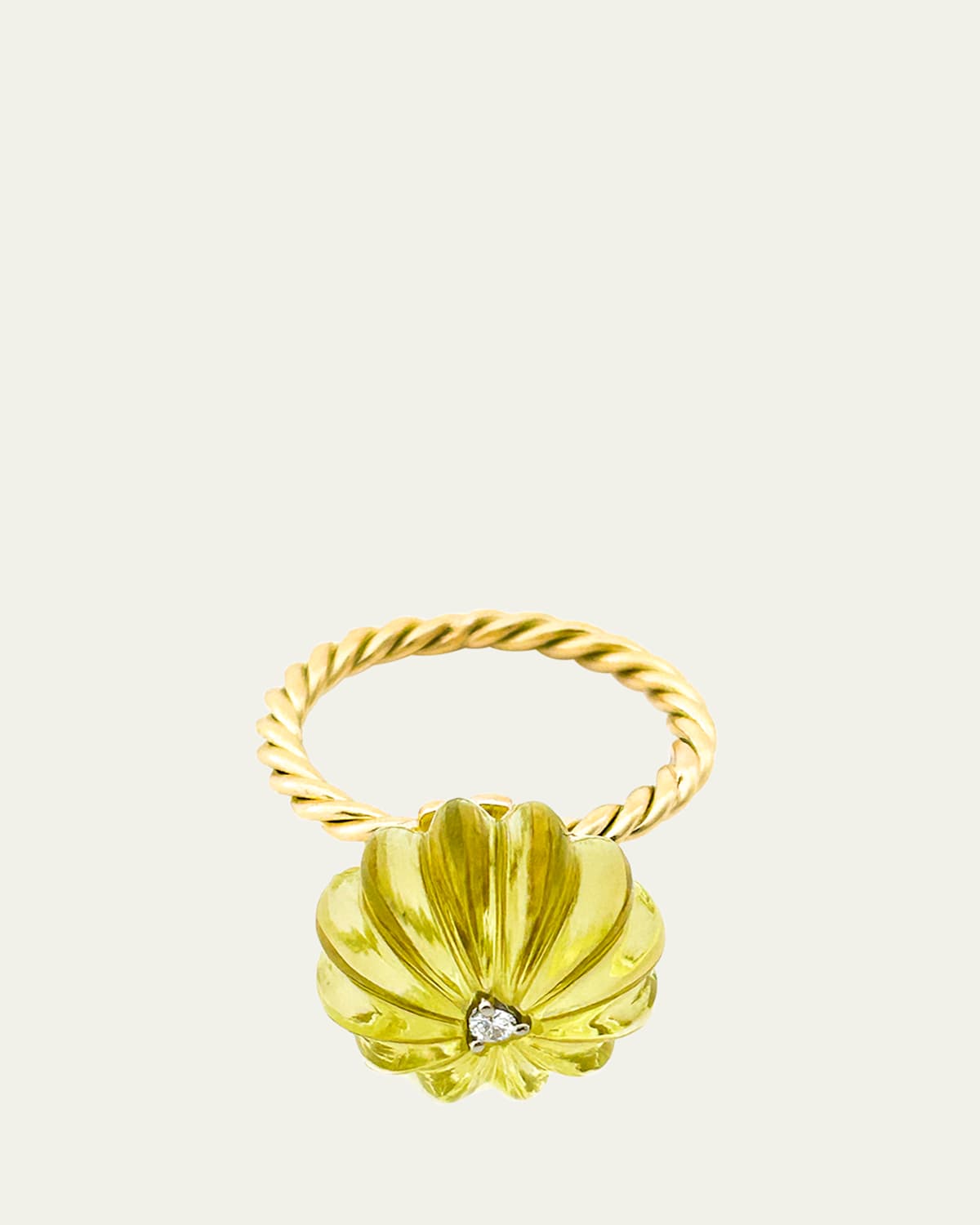 Saturn Lime Citrine Diamond Ring, Size 6.5