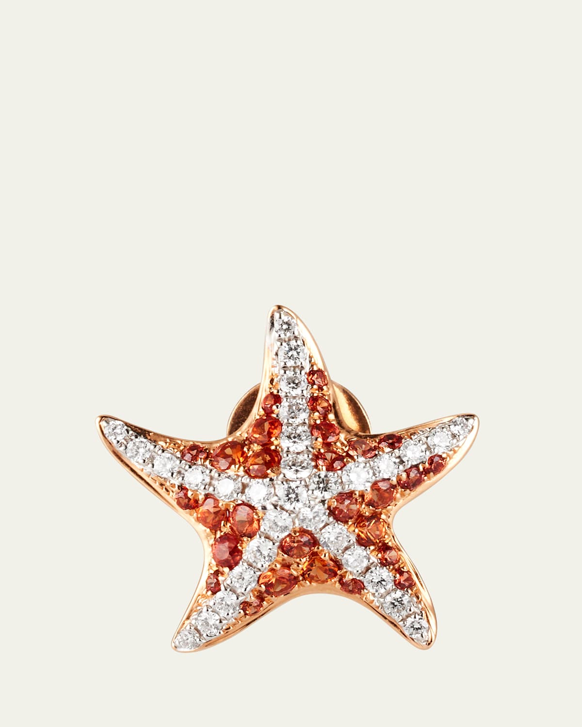 18K Rose and White Gold Sea Star Earring with Orange Sapphire and Diamonds, Single