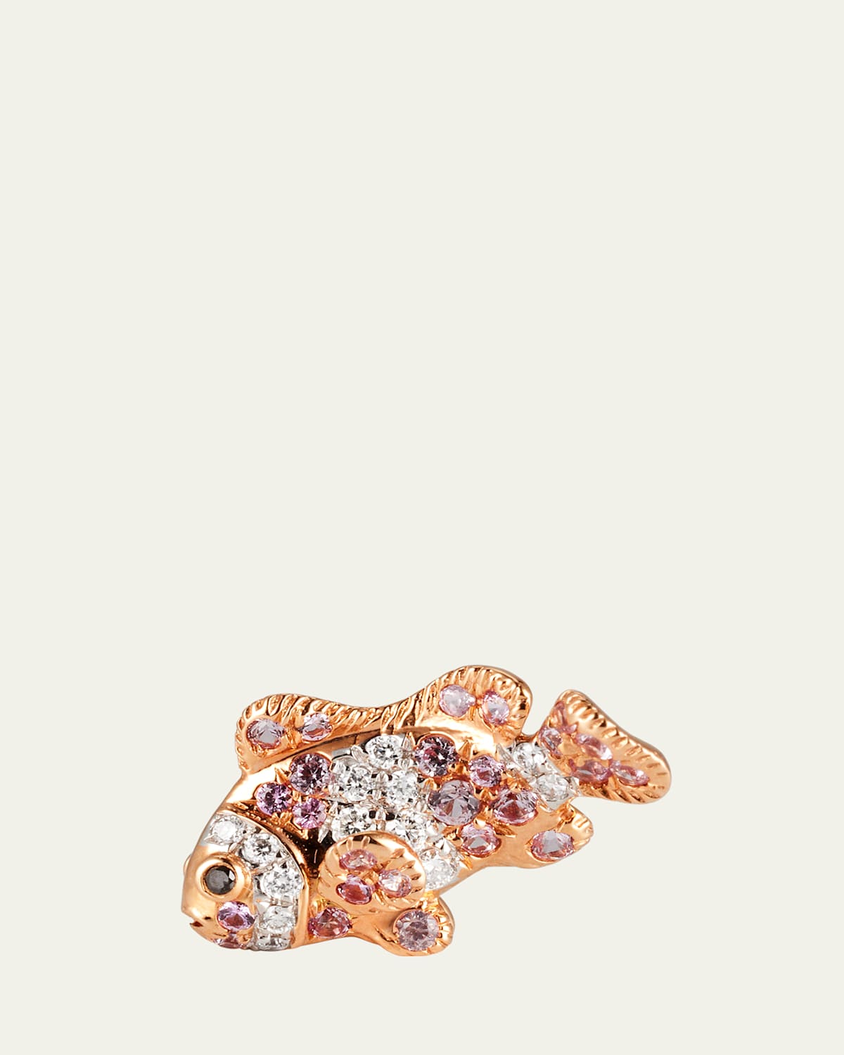 18K Rose and White Gold Fish Left Earring with Pink Sapphire and Diamonds, Single