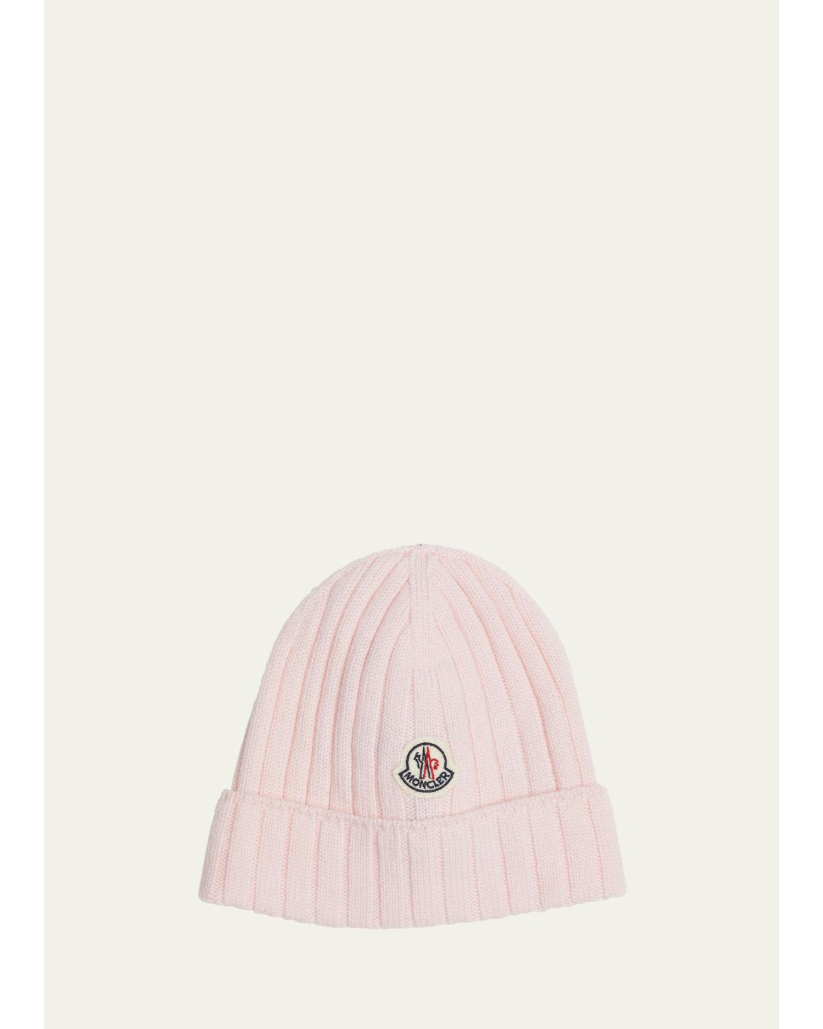 Girl's Ribbed Wool Beanie with Logo Patch, Size XXXS-XS