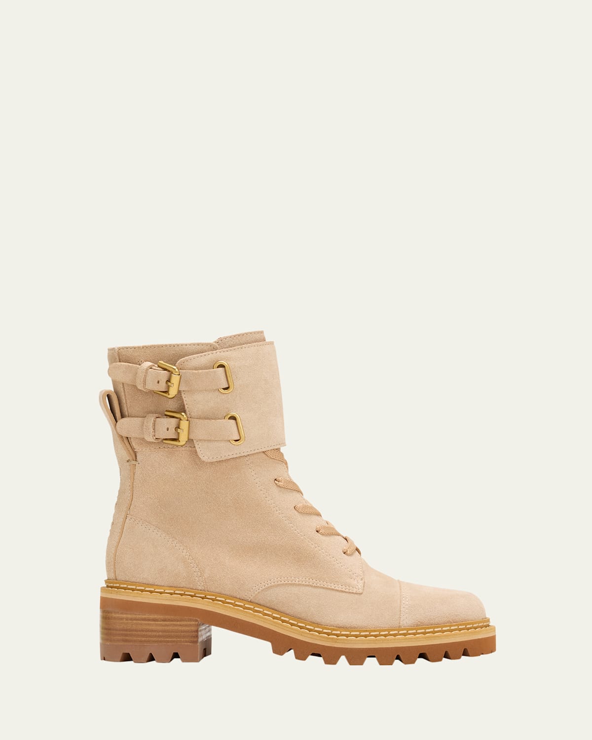 Mallory Suede Buckle-Cuff Combat Boots