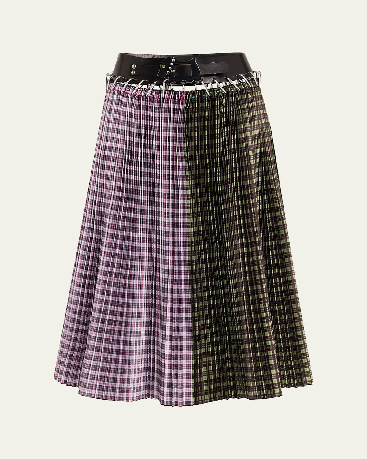 Catherine Carabiner Taffeta Belted Midi Check Skirt
