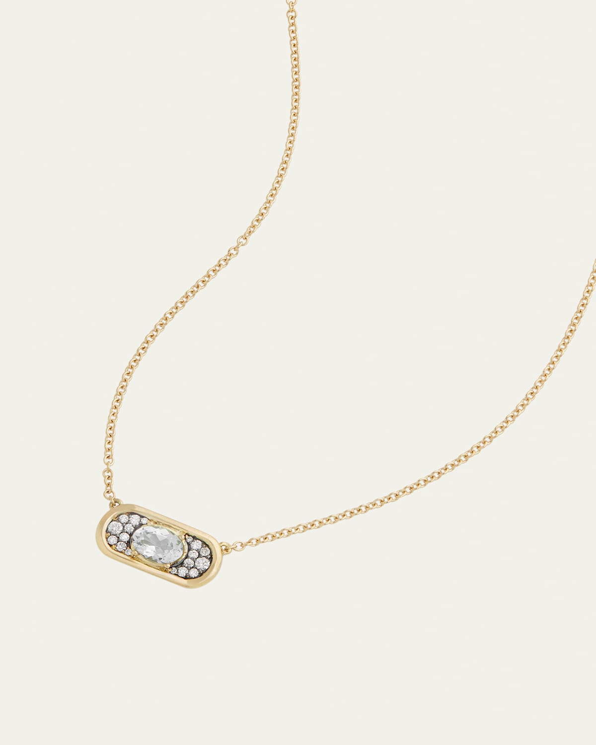 18K Yellow Gold Oval Necklace with Aquamarine and Diamonds
