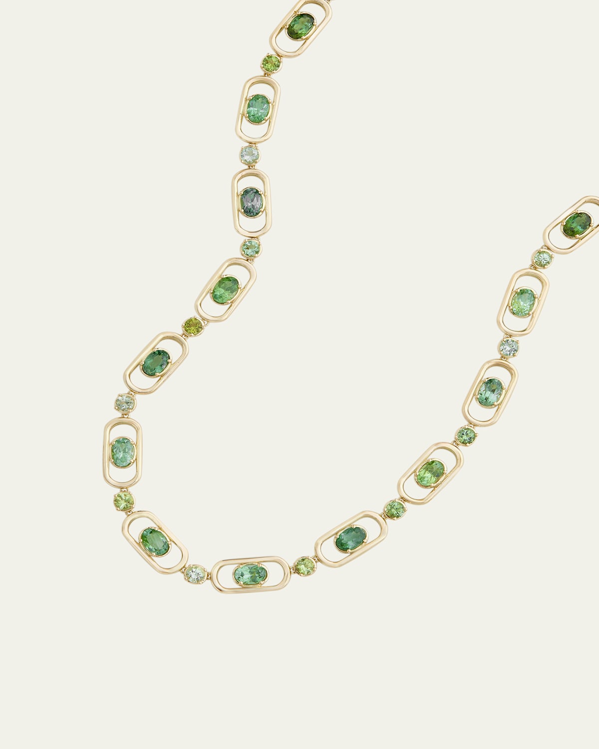 18K Yellow Gold Oval and Round Link Green Tourmaline Necklace