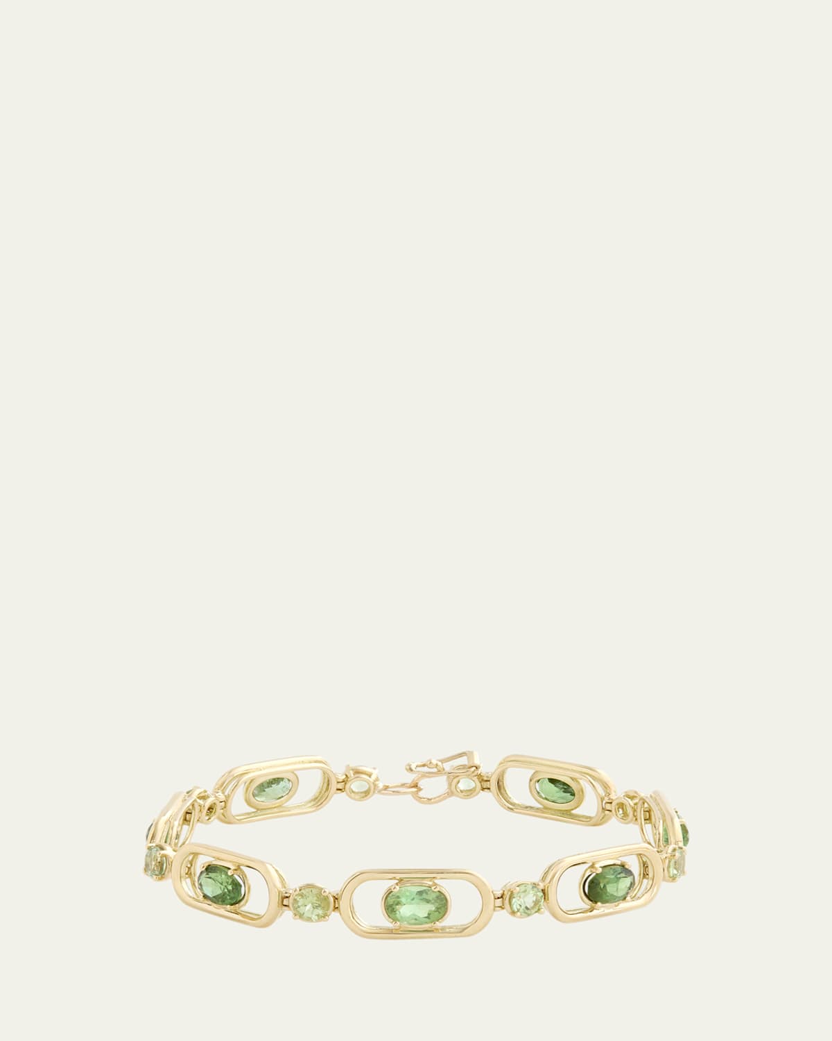 18K Yellow Gold Oval and Round Bracelet with Green Tourmaline