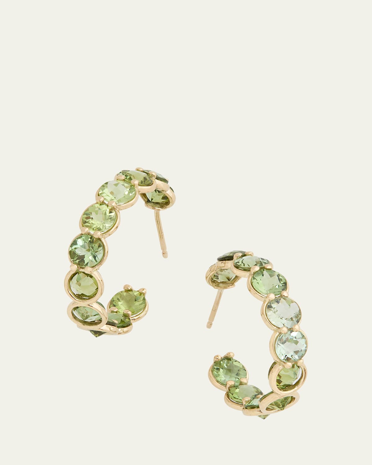 18K Yellow Gold Hoop Earrings with Green Tourmaline