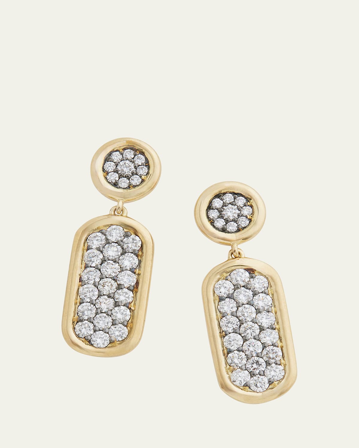 18K Yellow Gold Oval Drop Earrings with Blackened Diamonds