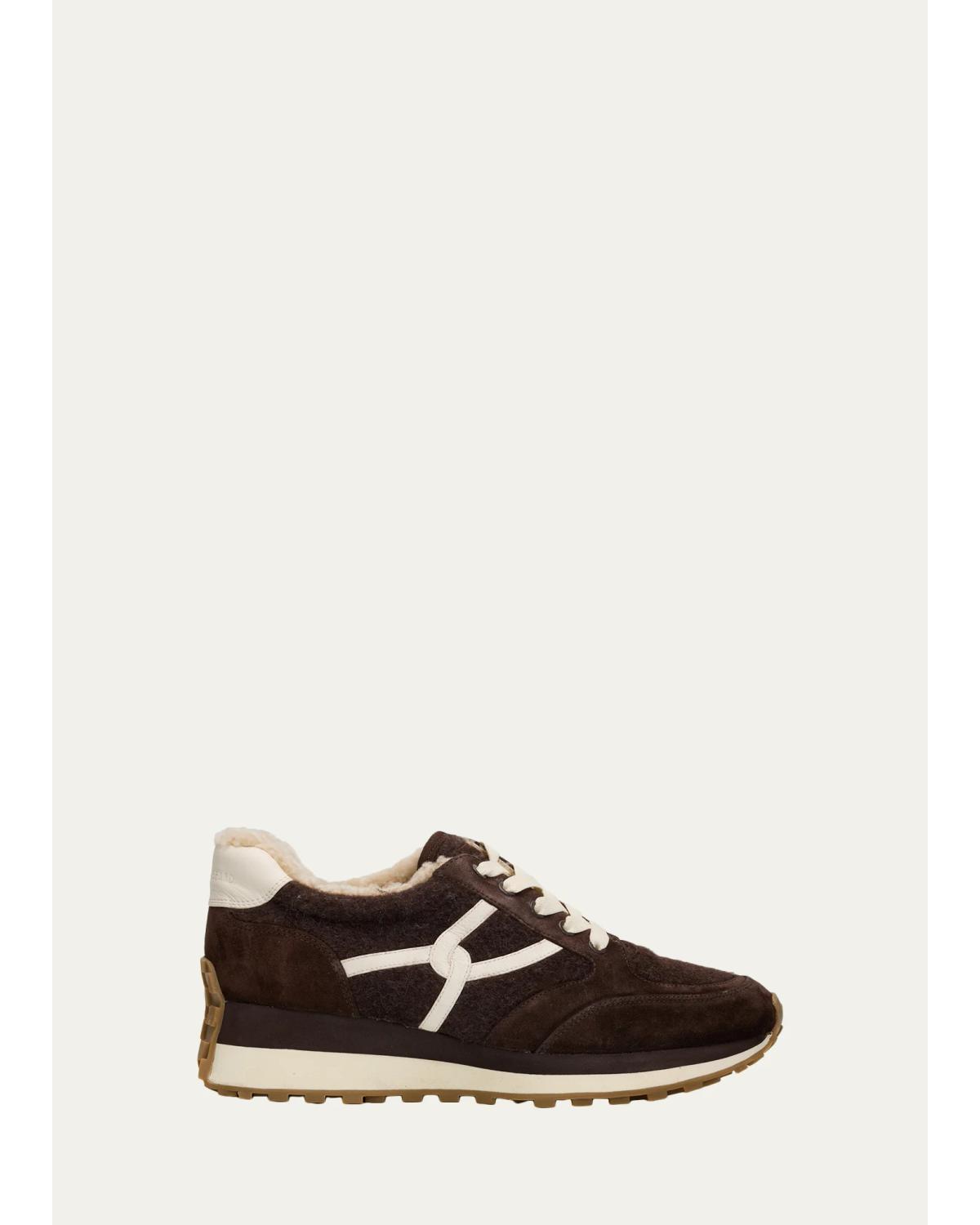 Valentina Suede Shearling Retro Sneakers